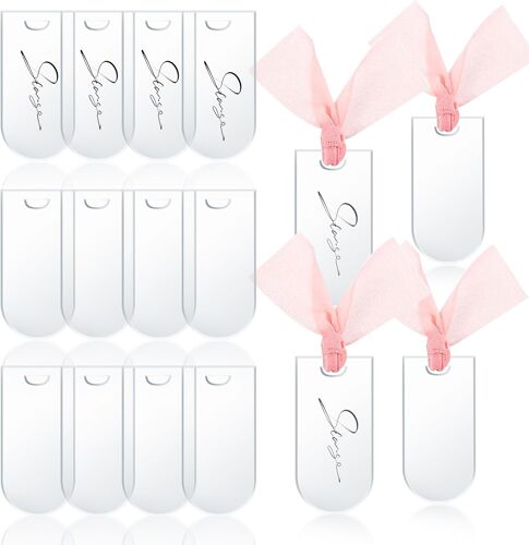 KALANKA-Lot de 16 marque-places en acrylique avec rubans, étiquettes vierges de mariage, panneaux réservés pour numéro de table, chaise, étiquette de dîner, fête