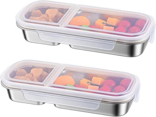 Kalanka-2 Lunch Box,Argent Bento Box Boite Repas Premium Gamelle Chauffante Bento Avec Compartiments Boite A Gouter Inox Boite Isotherme Repas Chaud,Convient Aux Bureaux Et Aux Salles De Sport(26.2x1
