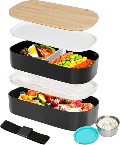 Kalanka-Lunch Box 1400ml Avec Couverts Pour Bureau, École Et Voyage - Boîte Repas À 2 Niveaux, Sans Bpa - Idéale Comme Boite A Lunch Pour Adultes Et Enfants