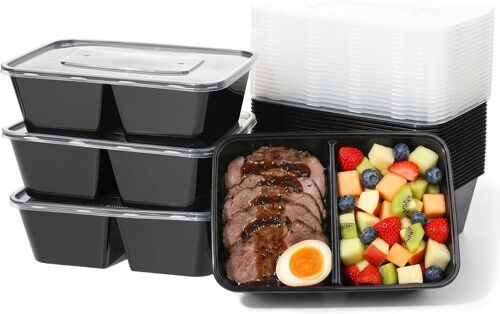 Kalanka-25 Pièces Meal Prep Containers 750ml Plastique Boite Alimentaire 2 Compartiment Avec Couvercles Réutilisables Boîtes À Repas Récipient Fraîcheur Résistants