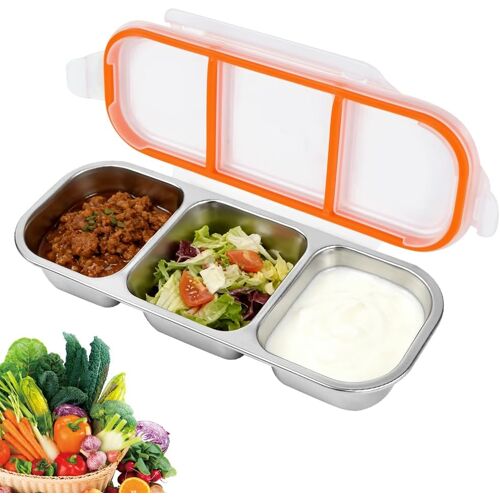 Kalanka-Boîte À Goûter Avec 3 Compartiments, Snack Box En Acier Inoxydable Boîtes À Goûter Bento Avec Couvercles Etanches Boîte À Collation Divisée Pour Bonbons, Epices, Biscuits, Légumes(600ml)