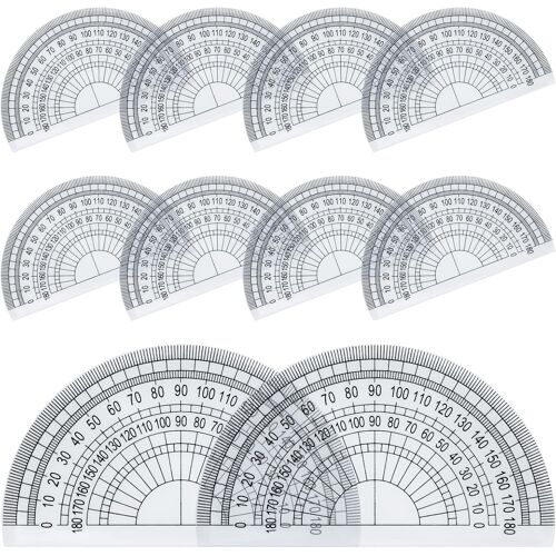 Kalanka-Lot De 10 Rapporteurs En Plastique Pour Mesure D'angle, 180 Degrés, 10 Cm, Transparent