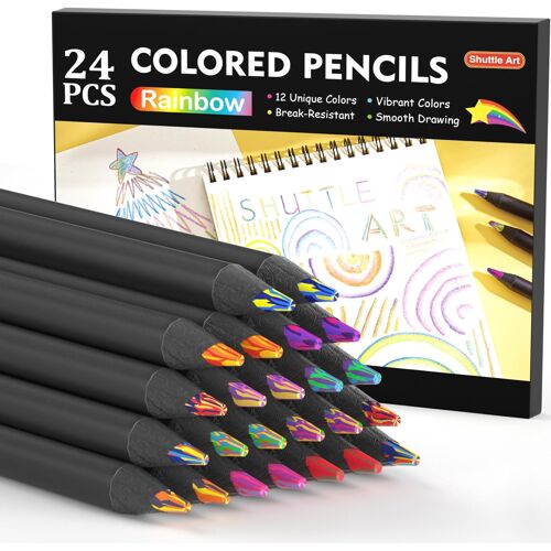Kalanka-24 Crayons Arc En Ciel, Crayon Multicolore De 12 Couleurs(2 De Chaque), Crayon De Couleur Gras Pré-Taillé, Crayon De Couleurs Multicolore Pour Coloriage Dessin