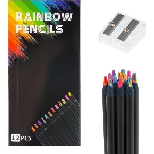 KALANKA-12 Couleurs Crayon de Couleur Arc en Ciel, Crayons de Couleurs, Calendrier de Avent pour filles et garçons, cadeaux d'anniversaire, petits présents pour enfants de 4 à 12 ans, avec 1 taille-c