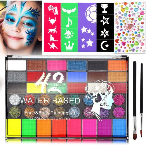 KALANKA-Peinture Corporelle, 42 Couleurs Palette de Tatouage de Peinture à I'huile, Peinture pour le Visage, Kit Palette de Maquillage Enfants, pour Halloween, Noël, Carnaval, Soirées à Thème