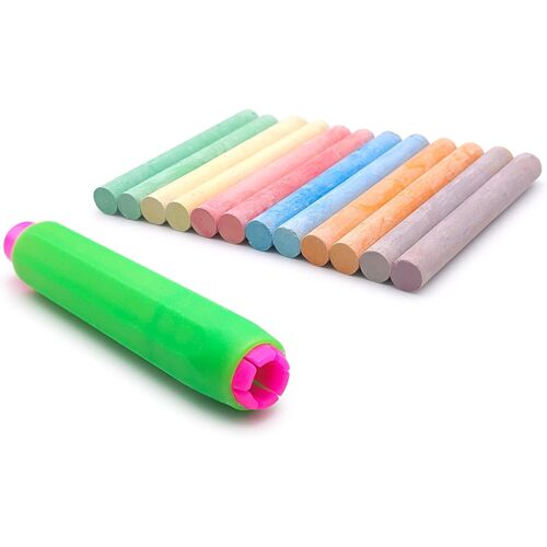 Kalanka-Lot De 12 Craies Colorées Avec Porte Craie Réglable - Craies Pour Tableau Noir, École, Bureau Et Maison - Anti-Poussière, Facile À Utiliser, Idéal Pour Dessin Et Écriture