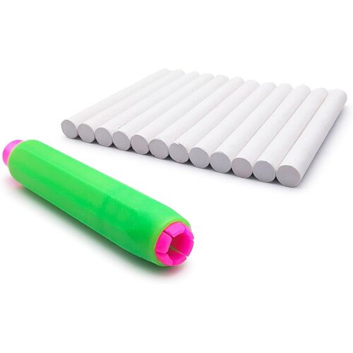 Kalanka-Lot De 12 Craies Blanches Avec Porte Craie Réglable - Craies Pour Tableau Noir, École, Bureau Et Maison - Écriture Claire, Facile À Utiliser Et À Effacer