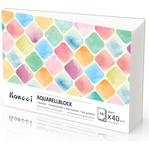 Kalanka-Papier Aquarelle - A4 (21x29.7cm) - 40 Feuilles Blanc Naturel Pressé À Froid Et Sans Acide Papier Aquarelle 300g - Carnet Aquarelle Pour Aquarelle, Gouache Et Autres Techniques Mixtes