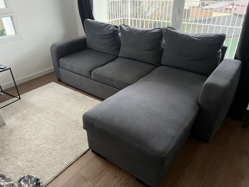 Canapé d¿angle convertible gris / bleu avec coffre - Prix négociable 