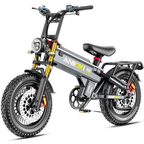 Vélo Électrique 20 Pouces Anioki A8 Pro Max - Double Moteur 5400 W - Batterie Amovible 60 V 70 Ah - Autonomie De 394 Km - Couple Maximal De 250 N.M - Système De Freinage Cbs + App - Gris