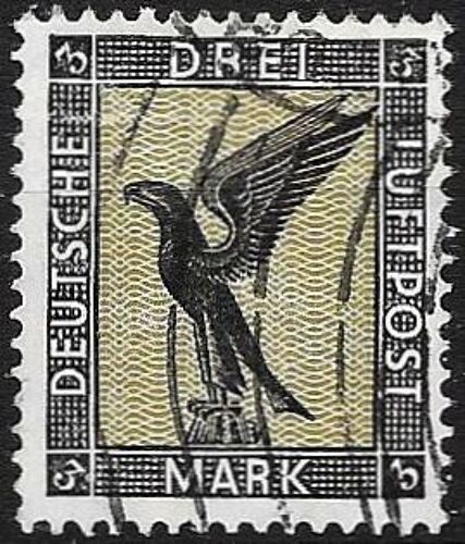 Allemagne, Rép. De Weimar 1926 / 27, Beau Timbre De Poste Aérienne Oblitéré Yvert 34, Aigle Stylisé 2mk Noir Et Olive, Cote 110 Euros.
