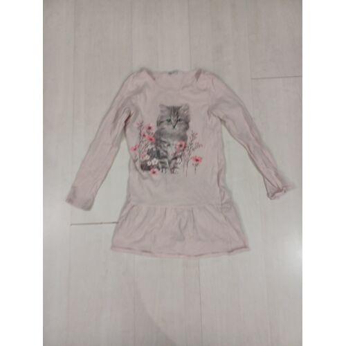 T Shirt Robe A Manches Longues, Rose,Chat Et Fleurs,Taille 7-8ans