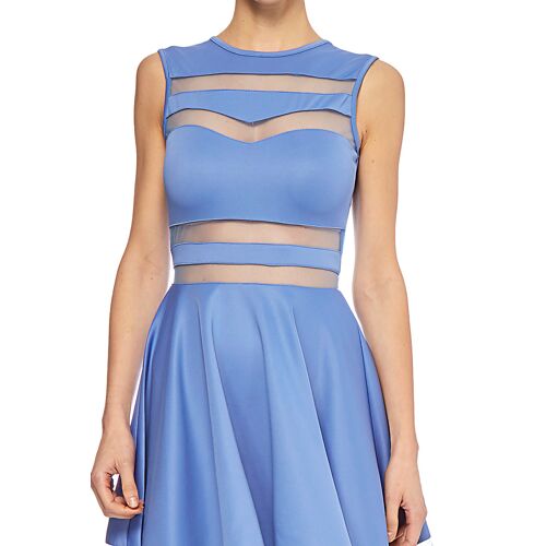 Goddiva - Robe Courte Patineuse Coloris Bleu Iris Avec Transparence T42
