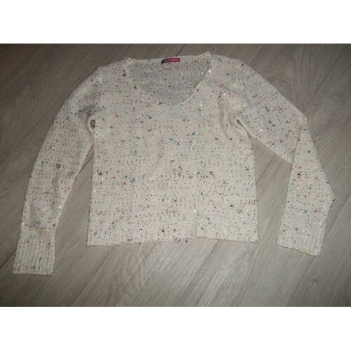 Pull Dpm Blanc Cassé Et Multicolore, Sequins Dorés, L Tbe