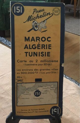 Ancienne Carte Routière Maroc Algérie Tunisie Mi-Chemin 