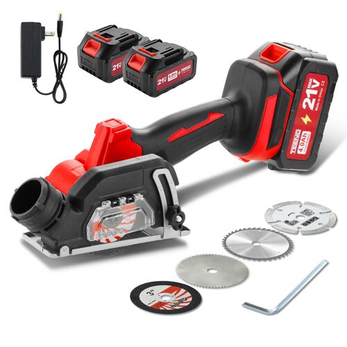 Mini Sega Circolare, 2 Batterie da 4000 mAh, 20000 giri/min, Sega Circolare a Batteria con 4 Lame (76 mm), Adatta per Legno, Piastrelle e Metallo