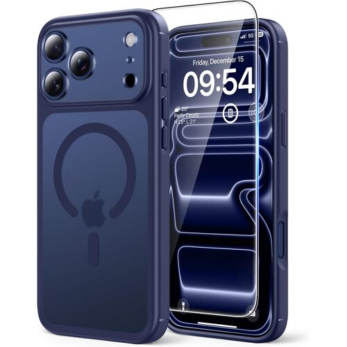 ELVORIX-Coque Magnétique pour iPhone 17 Pro Max avec Protection écran,Protection Totale de la Caméra, [Compatible avec MagSafe] Protection Militaire Anti-Choc Mince - Bleu Mat