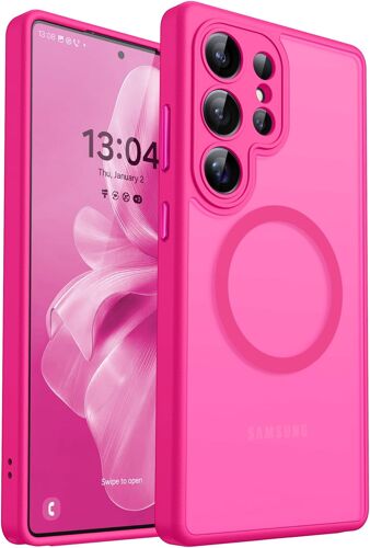 ELVORIX-Coque Magnétique pour Samsung Galaxy S23 Ultra(6,8 Pouces), [Protection Complète de l'appareil Photo] Housse Fond Mat Translucide,Rose Vif