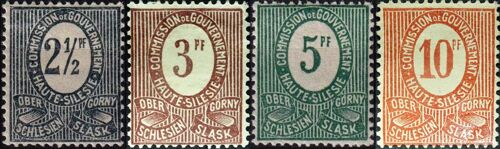 Allemagne 1920, Région De Haute Silésie Sous Adm. Française, Commission De Gouvernement, Beaux Timbres Neufs* Yvert 19 20 21 Et 22, Grands Chiffres Dans Un Ovale, 2 1/2, 3, 5 Et 10pf.