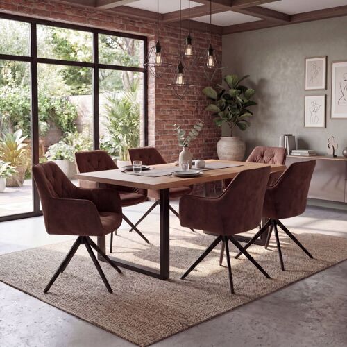 Lot de 6 chaises de salle à manger HWC-L80, chaises de cuisine avec accoudoirs pivotants et mécanisme de retour automatique, velours 440 g/m²   aspect daim, marron terracotta