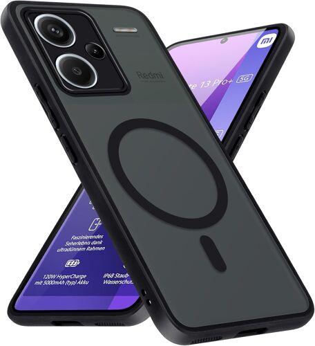 ELVORIX-Coque Magnétique pour Xiaomi Redmi Note 13 Pro+ 5G Compatible avec MagSafe, Étui Mat Translucide Silicone Anti PC Dur Housse Arrière Anti-Rayures Case pour Redmi Note 13 Pro Plus 5G, Noir