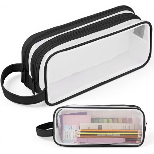 Kalanka-Transparent Scolaires Papeterie Trousse, Trousse Enfant Crayon, Grande Trousses Scolaire, Pochette Maquillage De Voyage Pour Homme En Femme, Pour Adolescents Étudiants Adultes Bureau (Noir)