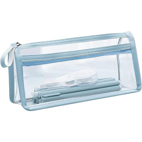 Kalanka-1 Pièce Modèles Trousse Transparente, Grande Capacité Plumier Simple Mode Trousse Enfant Étanche Pochette Voyage Portable Idéal Pour École, Bleu