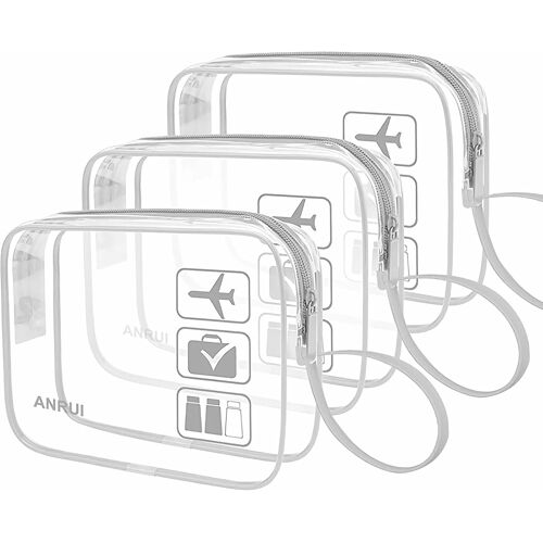 KALANKA-ANRUI Lot de 3 Trousse de Toilette Transparente, TSA Sac de Toilette Avion pour Le Transport de Liquides, PVC Imperméable Trousse de Maquillage Voyage pour Femme Homme, Gris