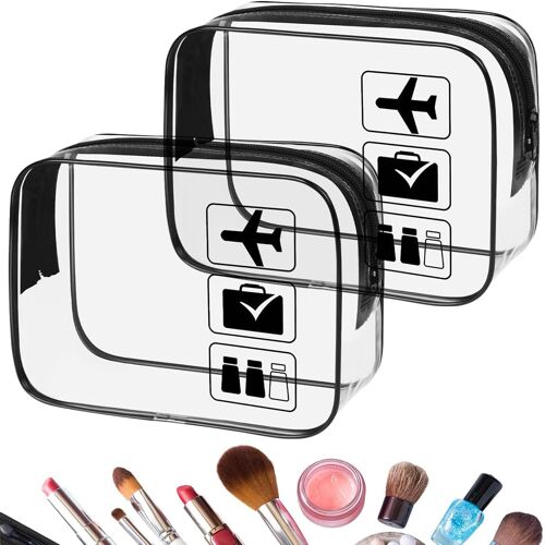 KALANKA-2PCS Trousse de Toilette Transparente,PVC Étanche Trousse de Maquillage, Trousse Toilette Femme Homme Voyage, Kit Voyage Avion,Sac de Rangment pour Voyage Avion Transparente Maquillage, Noir