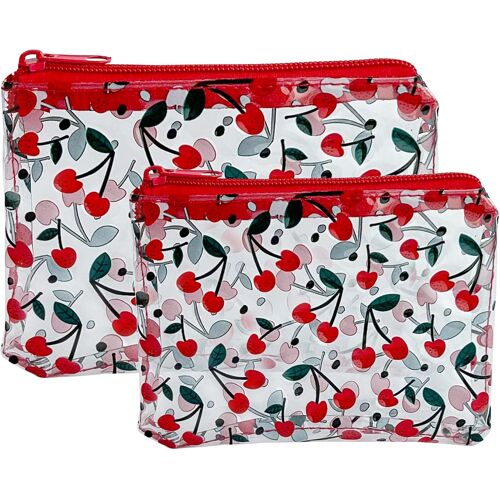 KALANKA-Trousse de maquillage transparente imperméable avec motif cerise (21 x 15 cm) - Organiseur de cosmétiques de voyage pour homme et femme - Sac de toilette en PVC à motif cerise, Motif cerise,
