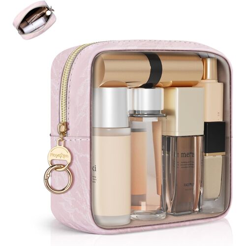 KALANKA-Petite Trousse de Maquilage Femme Pochette Transparent Voyage Mini Trousse de Toilette Transparente TPU pour Rangement Cosmétique pour Kit de Voyage Accessoires Cadeau Femme Fille 12,5*5*12,5