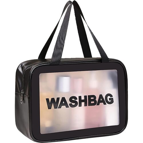 KALANKA-Trousse de Toilette Femme Homme Voyage Trousse de Toilette Transparente Grande Capacité PVC Étanche Trousse Maquillage Femme Imperméable Sac Cosmétique Organisateur de Voyage Noir