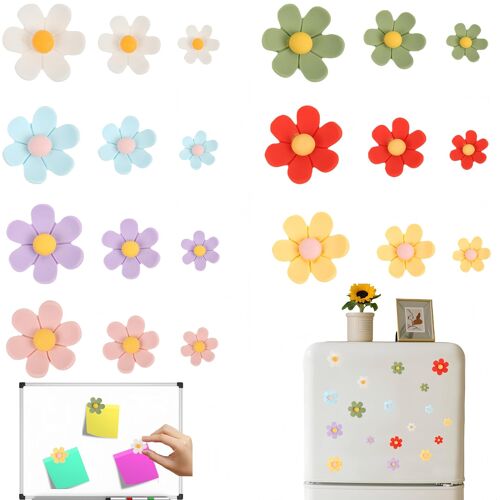 KALANKA-Magnet Frigo 21 Pièces Petits Aimants 3D en Forme de Fleurs pour réfrigérateur, Aimant Frigo Decoratif pour Le Tableau Blanc, la Cuisine et Le Bureau.