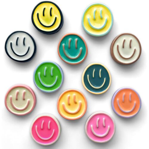 Kalanka-Aimant, 12 Aimant Frigo En Résine Sourire, Aimants Puissant, Aimants Tableau Magnétique, Petit Rond Colorés Décoratifs Magnets Pour Réfrigérateur, Tableau Blanc, L'école, Bureau (12 Couleurs)