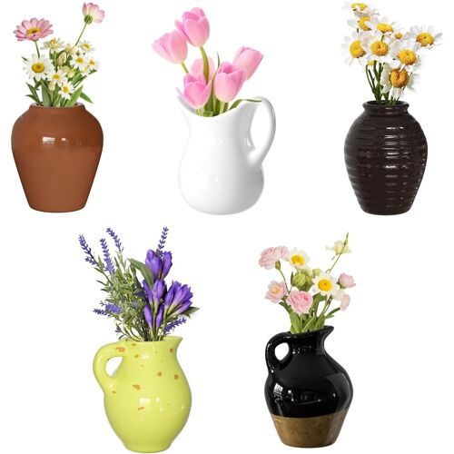 KALANKA-Lot de 5 aimants Mini Vase de réfrigérateur décoratifs, Vases en céramique 3D avec, Magnets frigo Mignons colorés, Aimants magnétiques pour frigo, Tableau Blanc, Cuisine, Bureau (sans Fleur)
