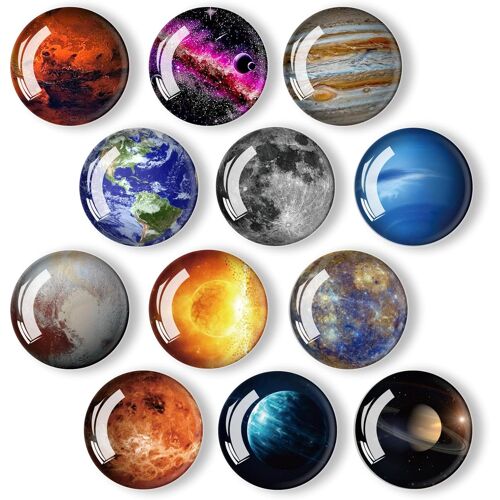 KALANKA-Vagues Magnet Frigo Original 12 Pièces Aimants Frigo 3mm Magnet Frigo Aimant Frigo Adaptées Maison et Cuisine aux Tableaux Blancs Réfrigérateurs Photos Tableau Magnétique (Planète)