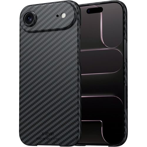 KALANKA-Coque Compatibile avec iPhone Air, 0.35mm Slim Case Ultra Mince Housse de Protection Anti-Rayures Fibre Carbone Texture Hard Cover Etui pour iPhone 17 Air- Noir