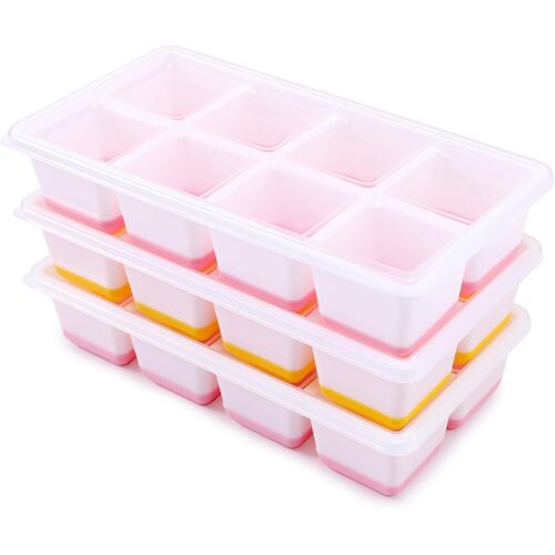 Kalanka-3 Pack De Grands Moules À Glaçons En Silicone Avec Couvercle, Bac À Glaçons Empilable, Forme De Glaçons Sûre Et Saine Pour Babybrei, Cocktail, Whisky, Café (2 Rose+Jaune)