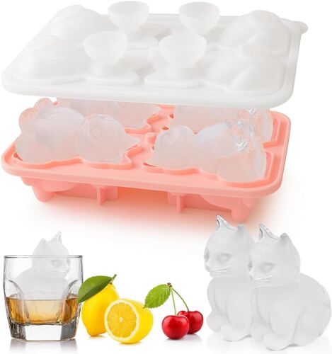 KALANKA-Moule à Glaçons Silicone, 1 Pièces Chaton Bacs à Glaçons avec Couvercle, Bac a Glacon Sûr et Sain Cocktails, Fruits, Purées de Fruits, Glaces