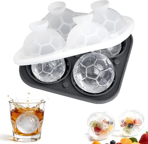 Kalanka-Moule À Glaçons Rond, Football Grand Bac A Glacon, Bac A Glacon Silicone, Sans Bpa, Moule À Glaçons Boule Moule À Glaçon Rond Avec Entonnoir Pour Cocktails Whisky Vin Fruits Purées De Fruits