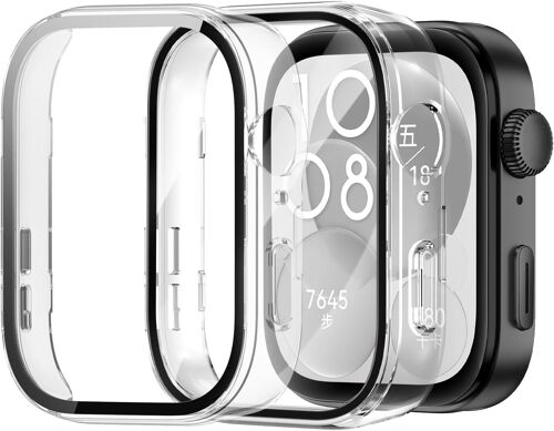 Kalanka-2 Pièces Coque Compatible Avec Huawei Watch Fit 3, Coque Pc Rigide Avec Protection Écran Hd 9h, Étuis Transparent Avec Verre Trempé Intégré, Ultra-Fin Anti-Rayures, Sensibilité Tactile Préser