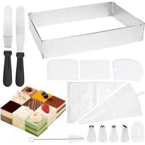 Kalanka-Cadre Patisserie Rectangulaire, Cadre Patisserie Extensible Avec 2 Spatule & Douille Patisserie Réglable Moule Gateau Carré Pour Petits Et Grands Gâteaux Et Tartes