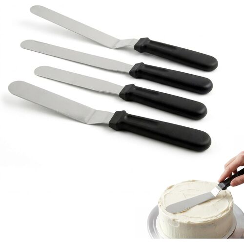 KALANKA-Spatule Pâtisserie, Coudée en Acier Inoxydable 8""/10"", Pour Glaçage, Crêpes, Gâteaux, Cupcakes et Pâte à Sucre, Outil Professionnel pour Décoration Lisse et Sans Rayure(4set, Noir)
