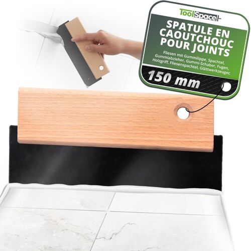 KALANKA-Spatule en caoutchouc 150 mm Spatule à carrelage Gomme à joint manche bois - Gomme à joint - Outils pour faïence Gomme à joint truelle caoutchouc Travail ergonomique