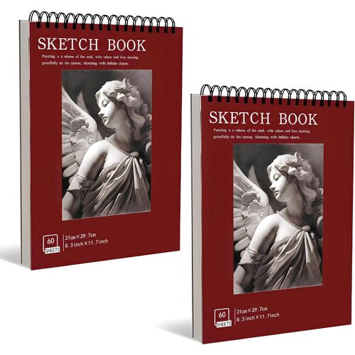 Kalanka-Lot De 2 Carnets De Croquis A4, 120 Feuilles (240 Pages) 100 G/M² Carnet De Dessin Sans Acide Pour Artistes, Papier De Dessin À Spirale Pour Enfants Et Adultes, Colorier, Peindre Et Journal