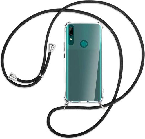 KALANKA-Coque Collier pour Huawei P Smart Z/Honor 9X,Coque Transparent Silicone Housse avec Cordon de Collier Necklace Lanyard Case Étui de Téléphone avec Cordon Cover Anti-Rayures,Noir