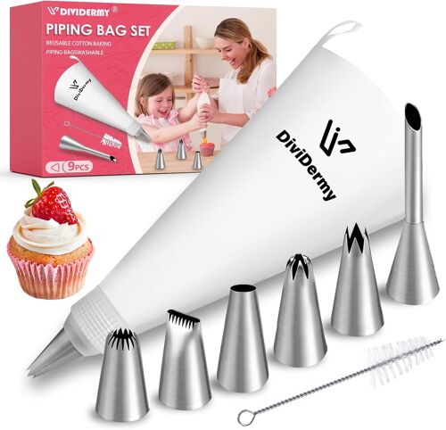 KALANKA-9 Pièces Poche a Douille, Douille Patisserie, Poche Reutilisable, Avec Nettoyage et Adaptateur, Utilisé Pour Decoration Gateau, DIY Accessoires Pour Gâteaux et Biscuits