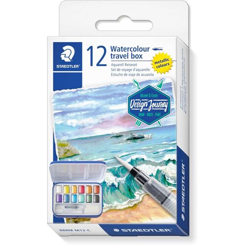 Kalanka-Staedtler Kit De Peinture Aquarelle ¿ Kit De Voyage ¿ Design Journey ¿ Comprend Une Palette De Mélange, 12 Peintures Métalliques, Un Pinceau À Eau Et Une Éponge ¿ Lot De 1, 888m M12-C