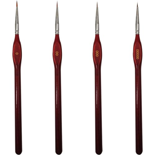 Kalanka-Lot De 4 Pinceaux Fins Pour Peinture Miniature, Pinceaux Fins Pour Aquarelle, Peinture À L'huile, Peinture Acrylique, Peinture Rupestre, Nail Art Ou Artisanat (Rouge)