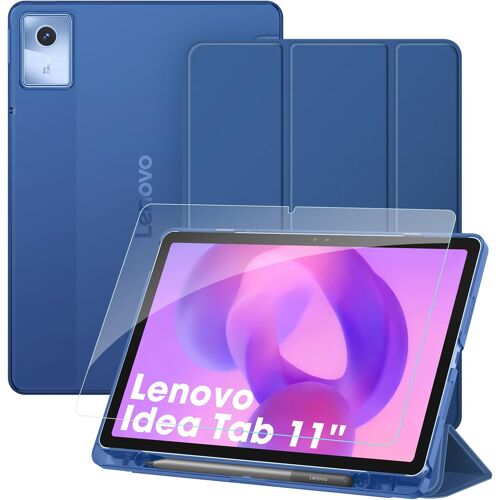 KALANKA-Coque avec Verre Trempé pour Lenovo Idea Tab 11 Pouces 2025 (Modèle TB336FU, TB336ZU), [Rangement de Stylet] Coque Fine et Translucide Givrée, Housse Arrière Rigide, Bleu